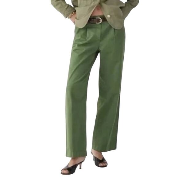 J.Crew Pleated Capeside Chino Pants Women 14 Green Relaxed Straight Cotton - Picture 2 of 15